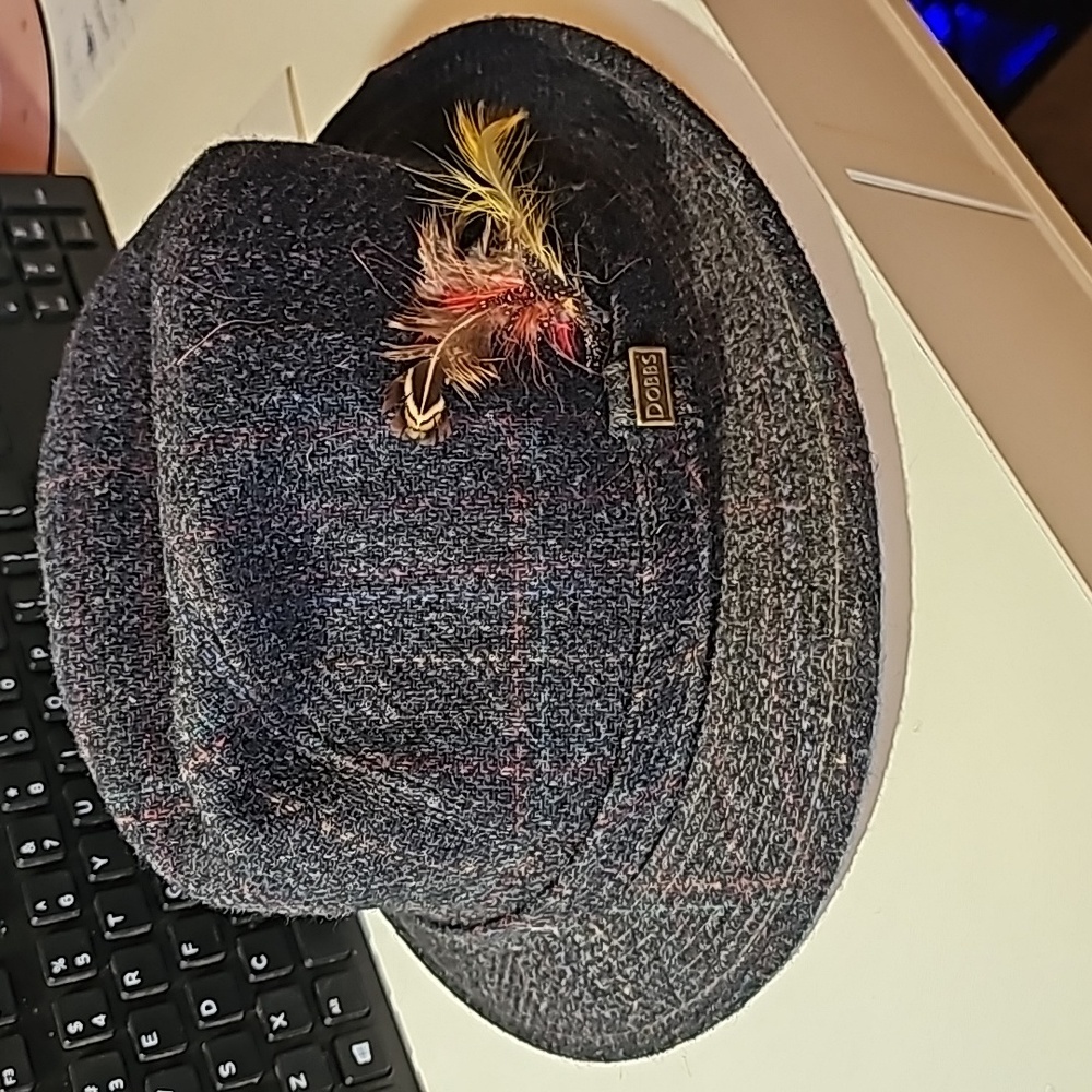 STUNNINH VINTAGE HOBBS CHARCOAL WOOL TWEED FEDORA